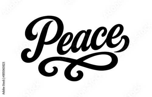 Elegant calligraphy of the word peace in black on white background