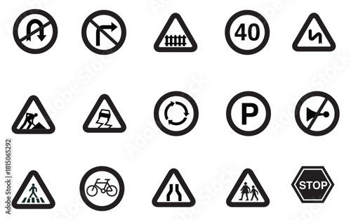 Traffic Signs Vector Road Highway Street Symbols Warnings Regulations and Safety Icons Editable File for Design and