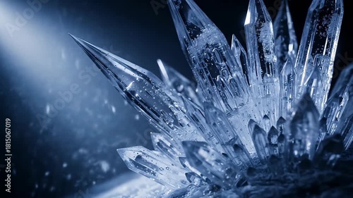 Crystal Ice Formation Sharp Pointed Structures Illuminated in Blue