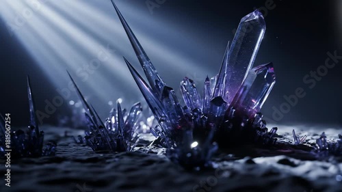 Amethyst Crystals Gleaming Under a Spotlight A Study in Mineral Beauty and Light Interaction