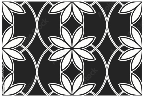 Luxury Black and White Floral Pattern | Stylish Geometric Tile Design for Fabric, Interior, Wallpaper, and Fashion | Classic Digital Texture with Ornamental Aesthetic and Sophisticated Elegance