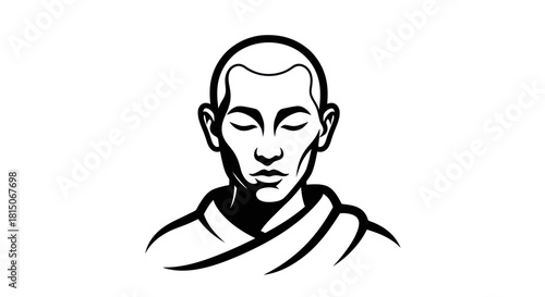 Serene monk portrait with closed eyes deep in meditation peaceful expression.