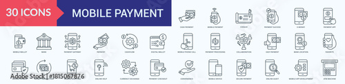 Mobile Payment Icon Set Illustration Vector Line Style