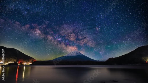 Milky Way Rising Above Snow-Capped Mt. Fuji from Lake Shojiko – Timelapse Night to Blue Hour – Fixed Black Crush, Noise Reduced – 4K SDR Astrophotography Japan