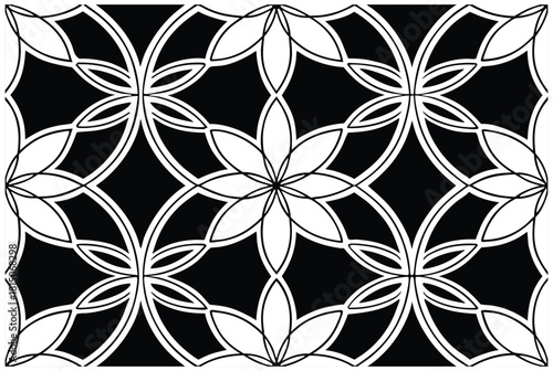 Luxury Black and White Floral Pattern | Stylish Geometric Tile Design for Fabric, Interior, Wallpaper, and Fashion | Classic Digital Texture with Ornamental Aesthetic and Sophisticated Elegance