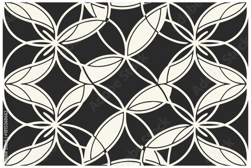Luxury Black and White Floral Pattern | Stylish Geometric Tile Design for Fabric, Interior, Wallpaper, and Fashion | Classic Digital Texture with Ornamental Aesthetic and Sophisticated Elegance