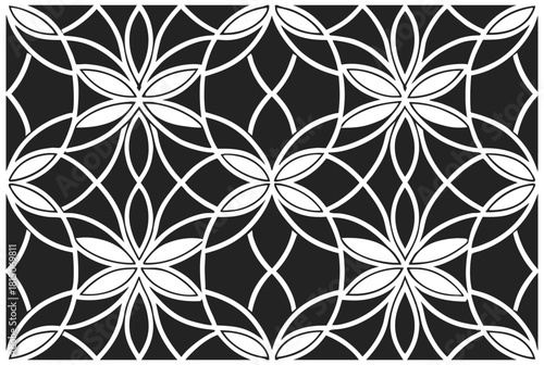 Luxury Black and White Floral Pattern | Stylish Geometric Tile Design for Fabric, Interior, Wallpaper, and Fashion | Classic Digital Texture with Ornamental Aesthetic and Sophisticated Elegance