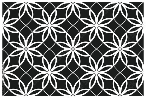 Luxury Black and White Floral Pattern | Stylish Geometric Tile Design for Fabric, Interior, Wallpaper, and Fashion | Classic Digital Texture with Ornamental Aesthetic and Sophisticated Elegance