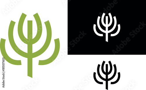 Abstract Minimalist Stylized Plant Logo – Modern Line Art Icon for Tree, Cactus, Artichoke, or Succulent Representing Nature Growth Symbol Logo