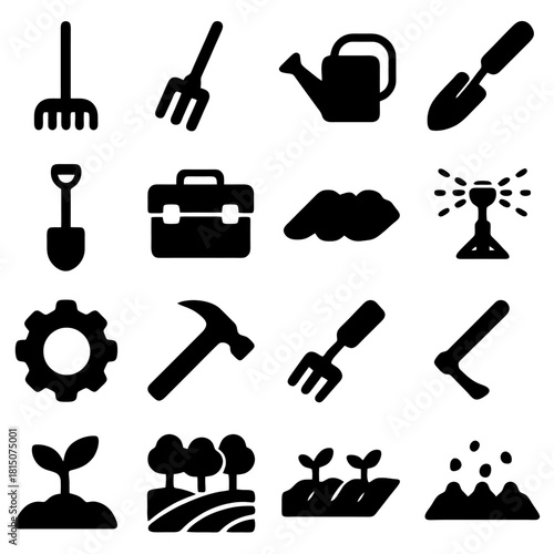 Garden Essentials: A collection of various gardening tools and elements in a simple, elegant display. Illustrating the simplicity and the essentials