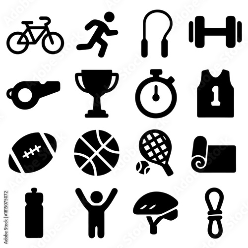 Sports Icons: An array of athletic symbols encapsulates the essence of diverse sports. Each icon, from a basketball to a dumbbell.