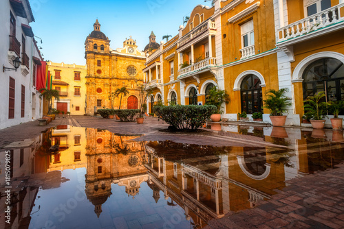 The historic Plaza de San Pedro square in the Old town of Cartagena city, Colombia