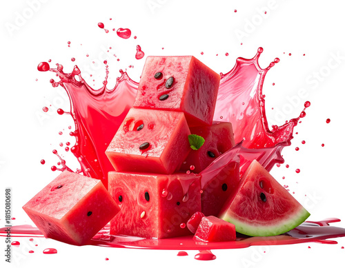 Refreshing Watermelon Explosion with Floating Cubes