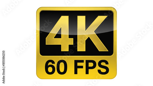 Golden 4K Ultra HD resolution at 60 FPS logo isolated on transparent background, for stunning high quality video and crisp clear visuals