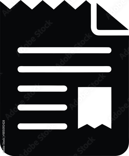 Black invoice document icon representing financial paperwork and billing isolated on transparent background