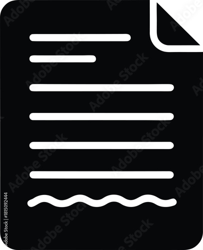 Black invoice document icon representing financial transactions and paperwork isolated on transparent background