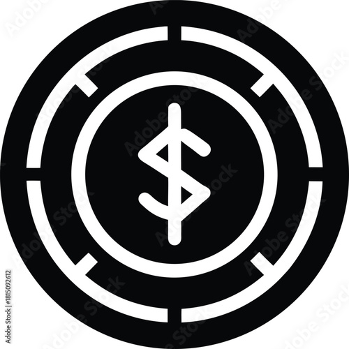 Black microtransaction coin icon representing digital currency and virtual purchases isolated on transparent background