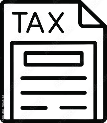Black tax form outline icon design with financial elements isolated on transparent background