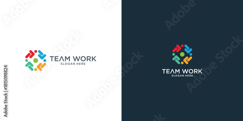 Creative team work logo design with modern concept premium vector