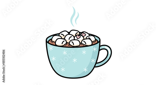  cute winter mug vector illustration filled with hot chocolate and marshmallows 