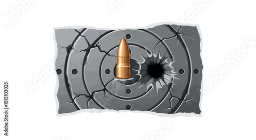 Bullet Hitting Target Concept Illustration of Destruction and Accuracy