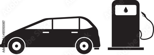 Car at a gas pump icon, refueling symbol