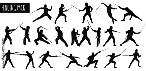 Fencing Silhouettes: Dynamic silhouette of a fencer, capturing the art of fencing and the intensity of a duel with focus on technique. Perfect for any Fencing design project