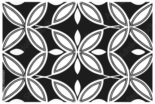 Luxury Black and White Floral Pattern | Stylish Geometric Tile Design for Fabric, Interior, Wallpaper, and Fashion | Classic Digital Texture with Ornamental Aesthetic and Sophisticated Elegance