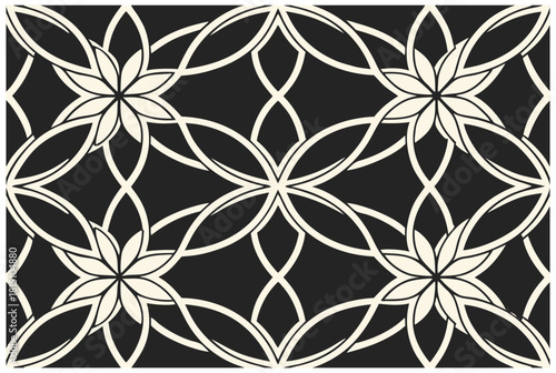 Luxury Black and White Floral Pattern | Stylish Geometric Tile Design for Fabric, Interior, Wallpaper, and Fashion | Classic Digital Texture with Ornamental Aesthetic and Sophisticated Elegance