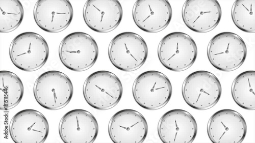 Metallic clocks spinning their hands in different directions on a white background. Video animation Ultra HD 4K 3840x2160