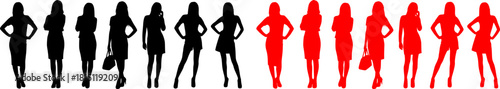 set of Vector silhouettes of beautiful girls in bikini isolated on white background. Icons of woman in standing poses. 