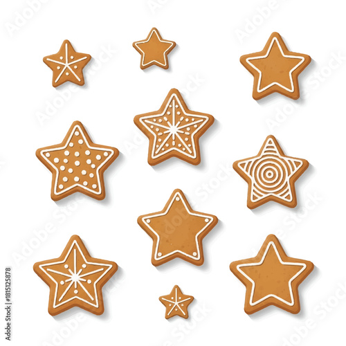 Festive StarShaped Gingerbread Cookies with Intricate Icing Designs.