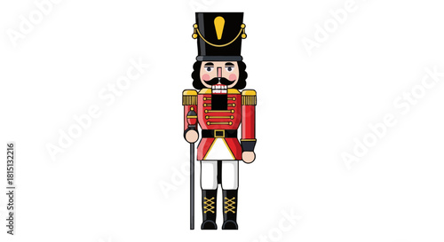 Nutcracker toy soldier in festive uniform for holiday decorations  