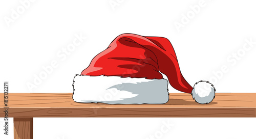 Santa hat placed on wooden table in minimalist style for holiday decorations  