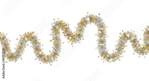 Sparkling tinsel garland in gold and silver for holiday decorations  