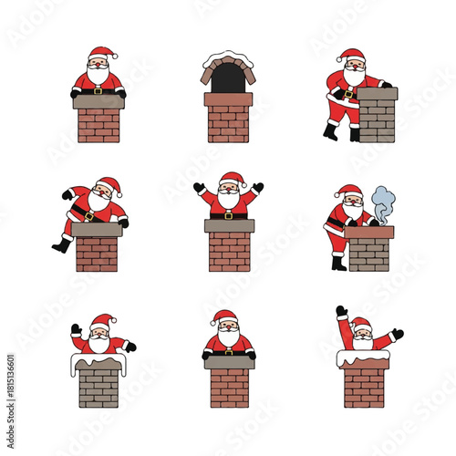 Santa Claus Stuck in Chimney Illustrations for Christmas.