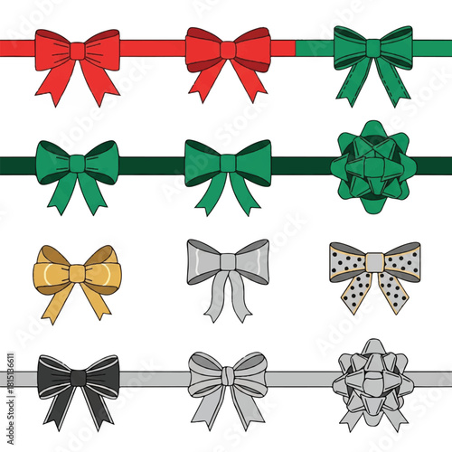 Collection of Decorative Bows in Various Colors and Styles.