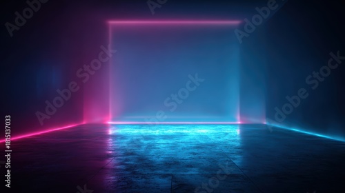Wallpaper Mural 3d technology abstract neon light background, empty space scene, spotlight, dark night, virtual reality, cyber futuristic sci-fi background, street floor studio for mock up. colored geometric Torontodigital.ca