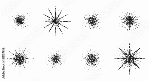 Grunge Dotted Sparkling Starburst Set, Hand Drawn Star Shape Element Icon