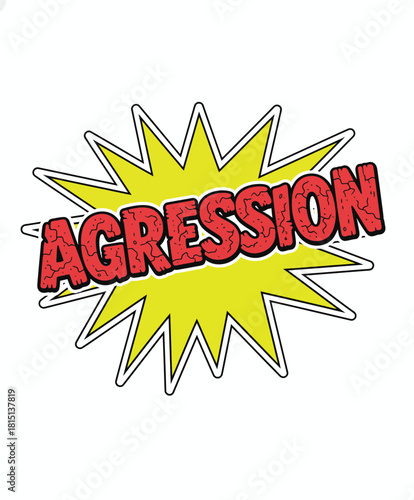 Retro comic book explosion with the word Aggression, stylized vector illustration