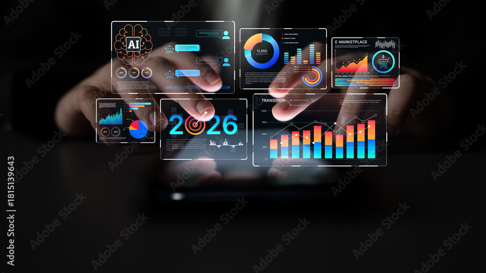 Fototapeta premium Data analytics and big data strategy for real-time analytics, predictive data modeling, business intelligence analytics, and data-driven decision-making in modern digital businesses. Spline