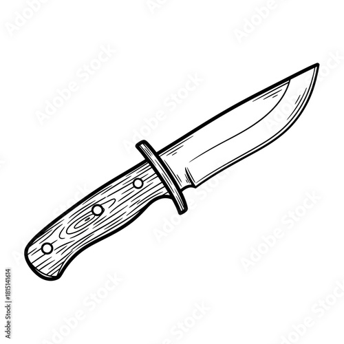 Hand-Drawn Utility Knife Outline Vector | Rustic Wood Handle Blade Illustration