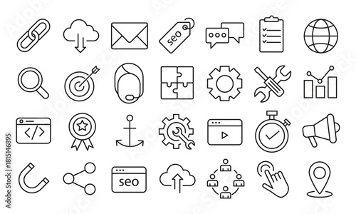 SEO Line Icons Set – Search Engine Optimization Vector Pack,Search Engine Optimization Editable Stroke Icon Collection