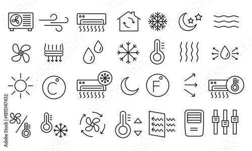 Air Conditioner Outline Icons Set – Editable Stroke Vector,Cooling System Line Icons – Air Conditioner Vector Pack.
