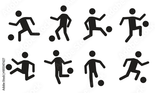 Football Player Icon Set – Sports Silhouette Vector,Football Sports Icons – Player Movement and Action Poses