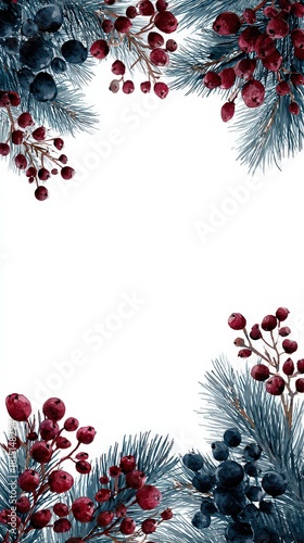 Winter Floral Frame With Dark Blue And Maroon Berries
