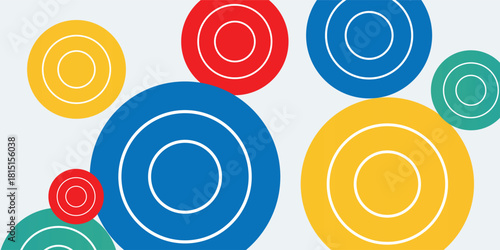 Abstract background with colorful overlapping circles and concentric rings.