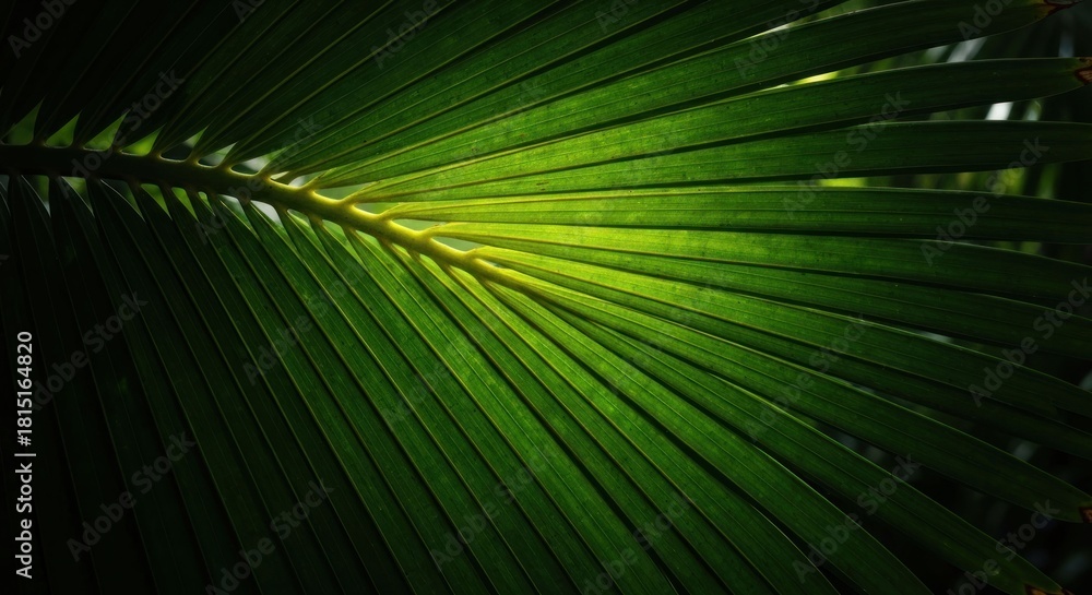 Obraz premium Sunlight shines through the veins of a vibrant, tropical palm leaf