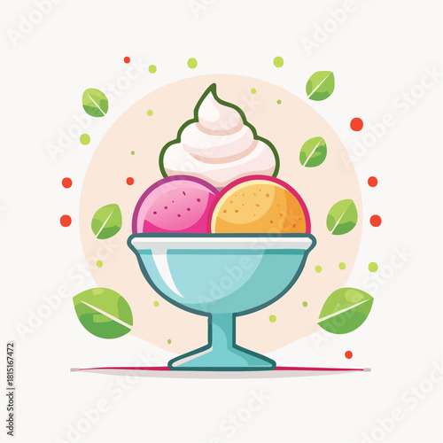 Colorful Ice Cream Sundae in a Decorative Bowl.