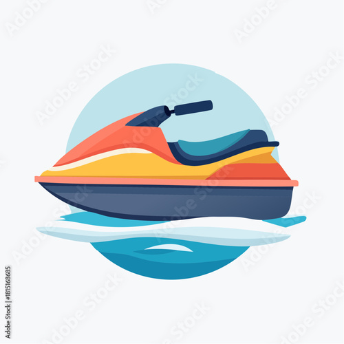 Colorful Jet Ski on Water Vector Illustration.